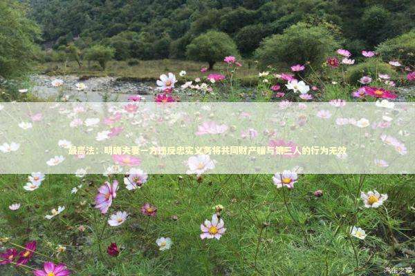 最高法：明确夫妻一方违反忠实义务将共同财产赠与第三人的行为无效 新闻